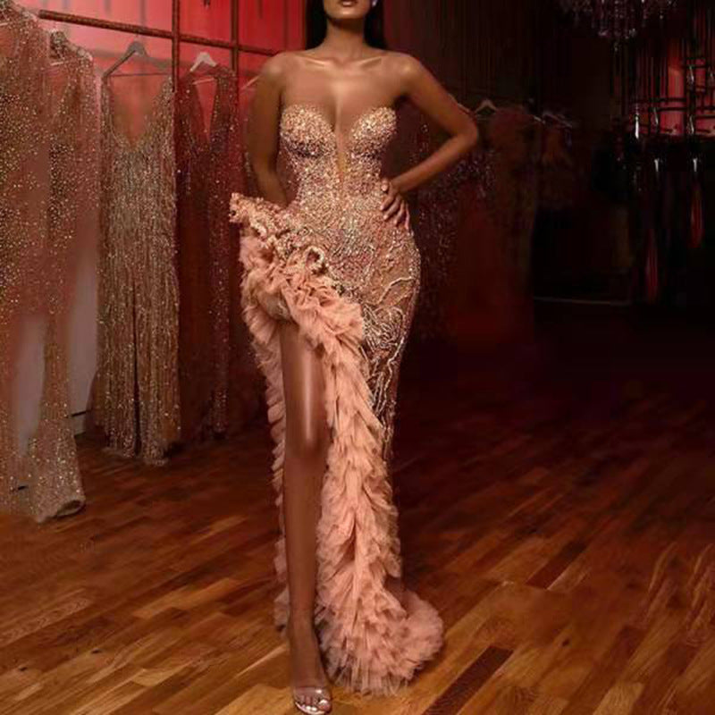 sequined tube top dress