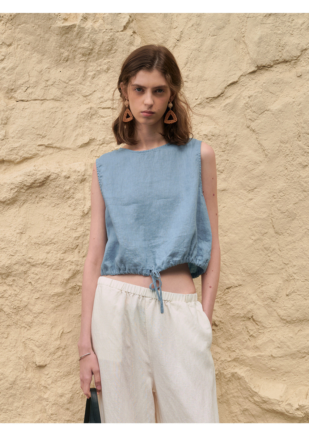 Short Sleeveless Casual Drawstring Womens Top