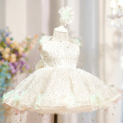 Sequin Pearl Flower Girl Princess Dress Gala Gown