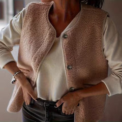 Womens Front-button Closure And Pocket Details Casual Blazer Vest