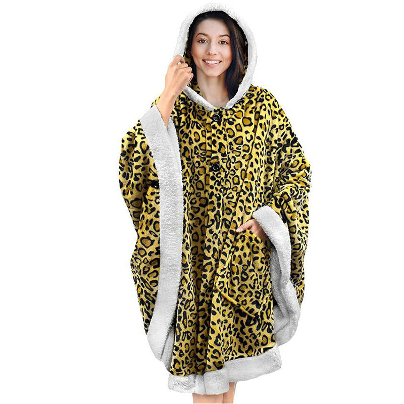Flannel Double Pocket Soft Plush Cloak