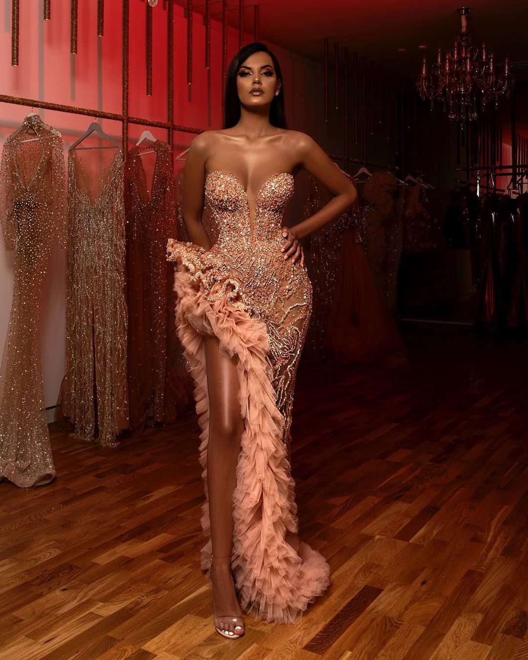 sequined tube top dress