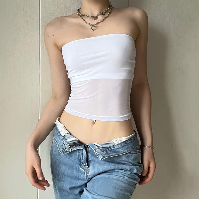 Mesh With Midriff-baring Design Casual Womens Tube Top