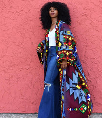 Autumn Positioning Printing Blue European And American Loose Coat