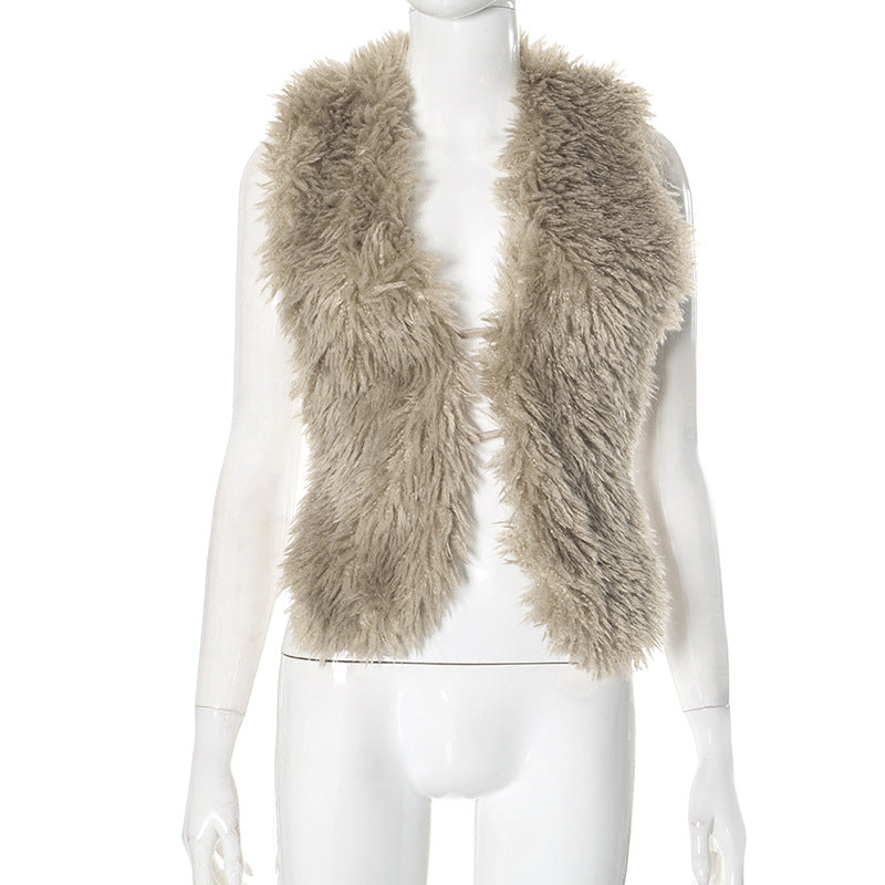 Bare Back Fur Collar Halter Vest