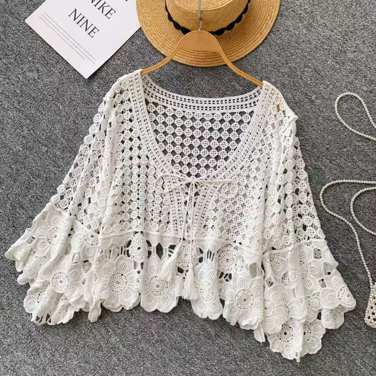 Summer Flared-Sleeve Pullover Blouse With Ties