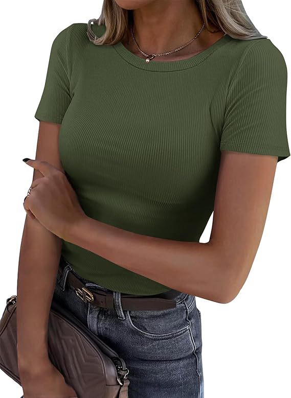 New Womens Long-Sleeve Stretch Crewneck Ribbed T-Shirt