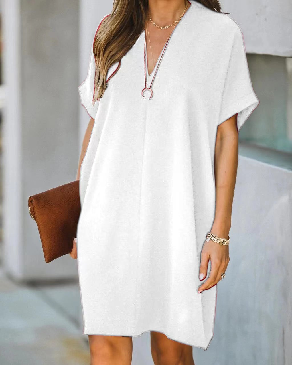 Casual V-n Collar Short Sleeve Home Decoration Dress