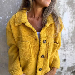 Women's Lamb Wool Coat Winter Lapel Single Breasted Jacket Outwear Warm Cropped Tops Clothing