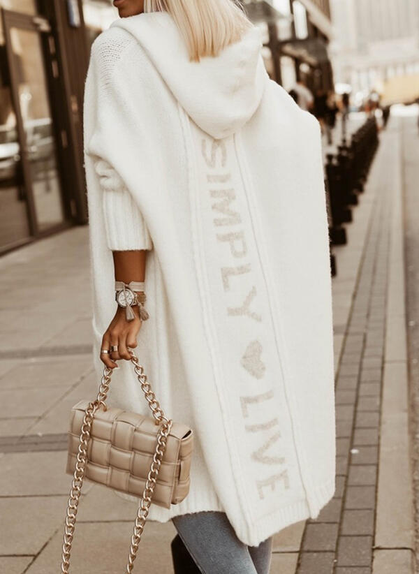 Hooded Loose Knit Mid-length Cardigan Jacket
