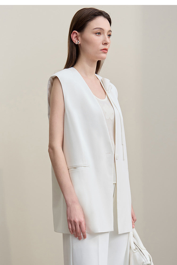 Commuter-Style Handmade 3D Calla Lily Embellished Shoulder-Padded Waistcoat