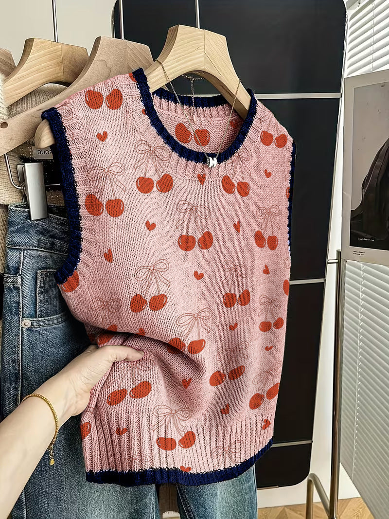 Sleeveless Vest For Women Early Spring Retro Color-block Knit
