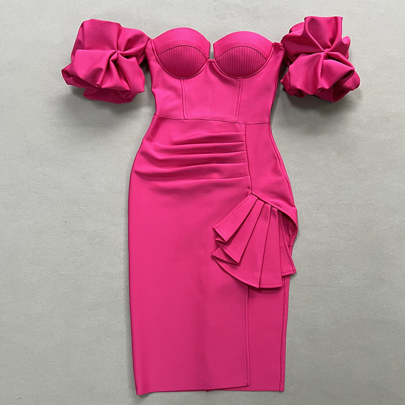 Women's Solid Color Lantern Sleeve Bandage Dress