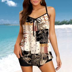 New European And American Tangini Women's Printing Plus Size Gathering Swimwear Women's