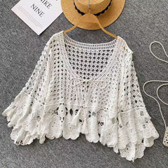 Summer Flared-Sleeve Pullover Blouse With Ties