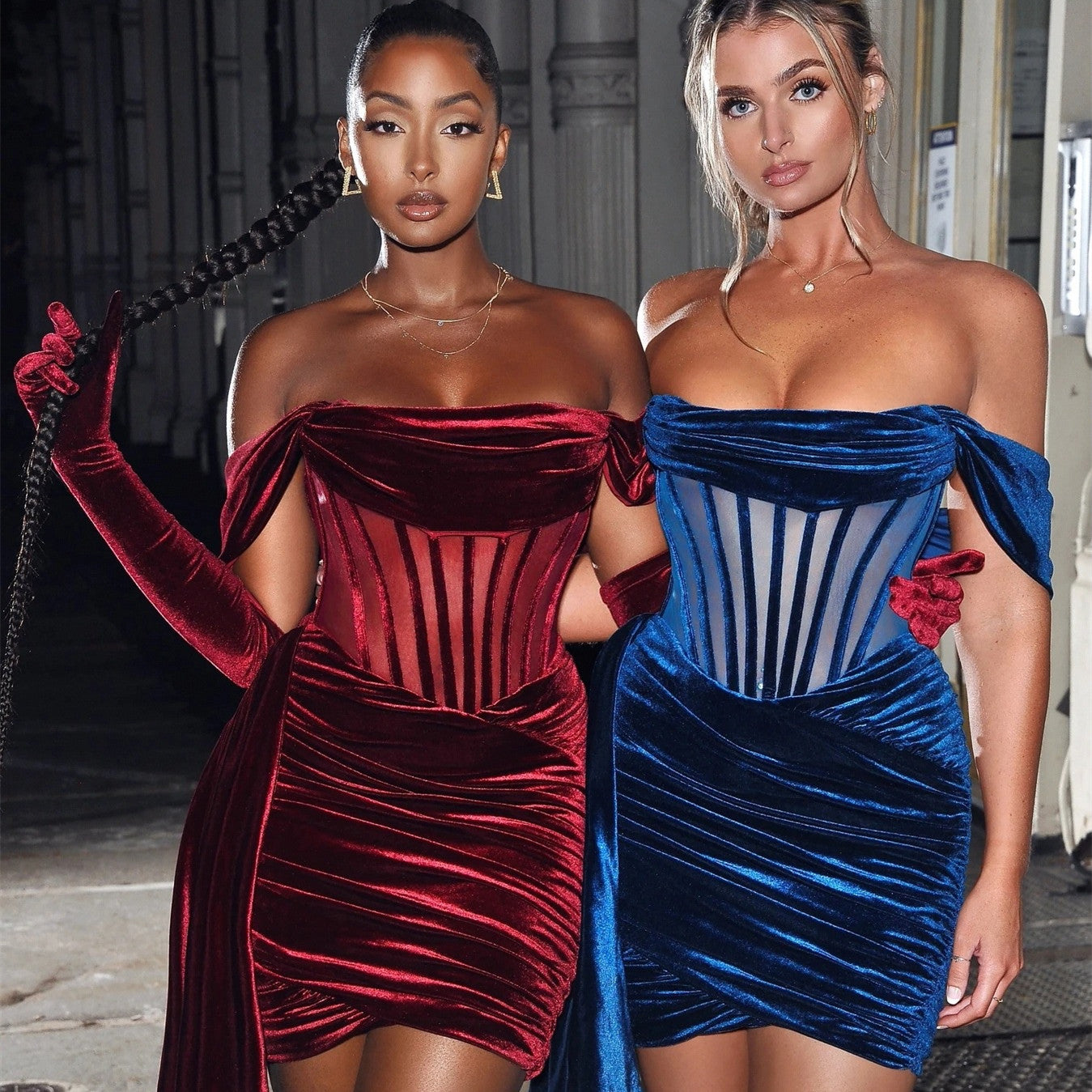 Women's Velvet With Breast Evening Dress
