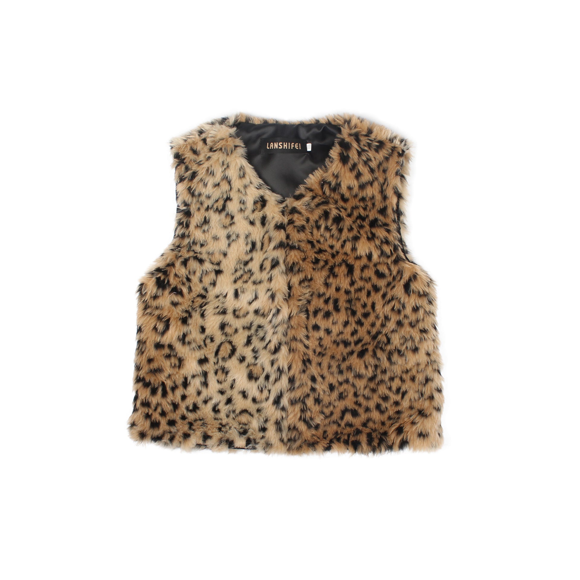 Fashionable Leopard-Print Faux Fur Vest For Kids In Europe And America