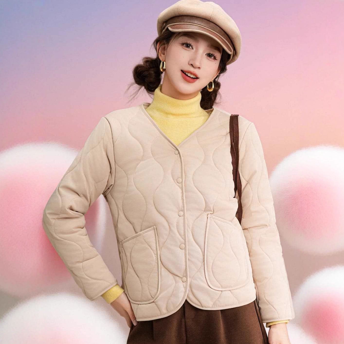 Women's Crew-neck Long-sleeve Thermal Cotton Jacket