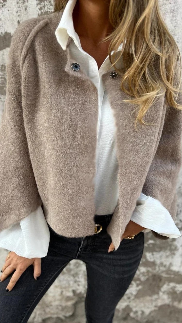 Women's Batwing Sleeve Cardigan Ins Fashion Cropped Jacket Tops Autumn And Winter Loose Short Cashmere Coat