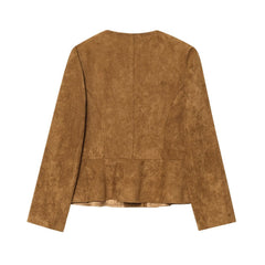 Womens Crew-Neck Long-Sleeve A-Line Hem Jacket Coat