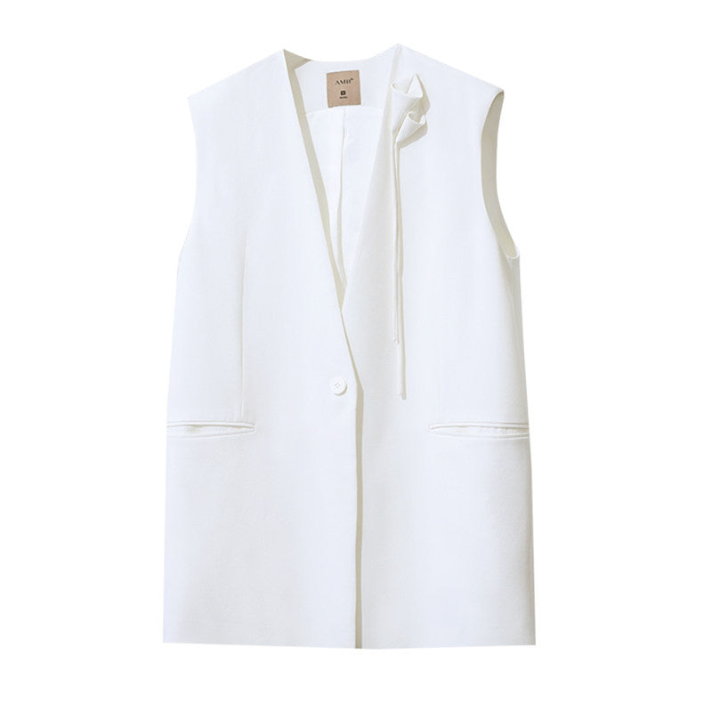 Commuter-Style Handmade 3D Calla Lily Embellished Shoulder-Padded Waistcoat