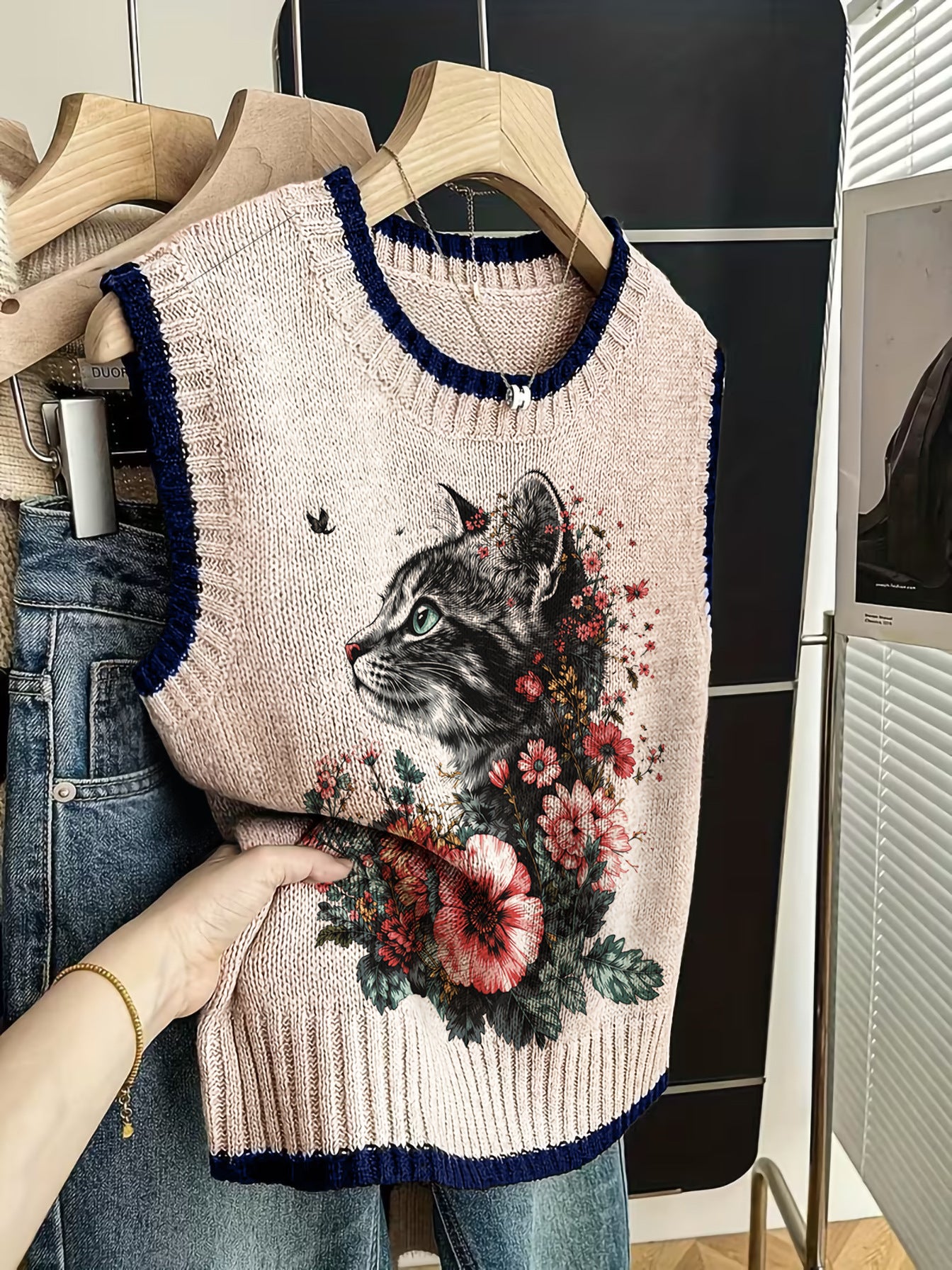 Sleeveless Vest For Women Early Spring Retro Color-block Knit