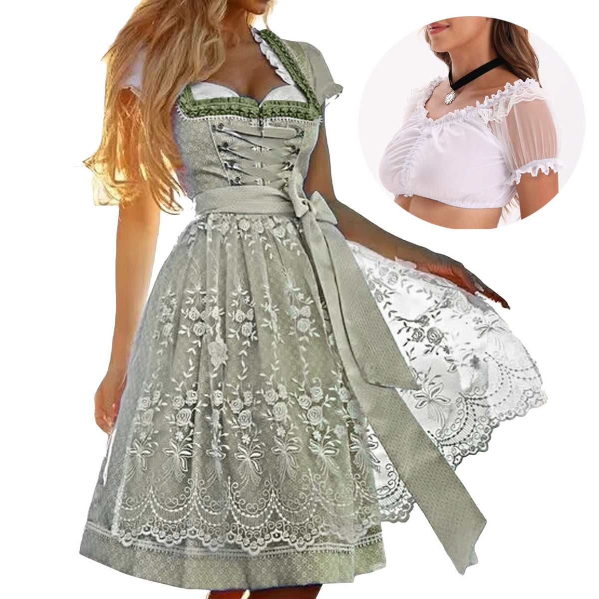 Halloween Munich Beer Long Short-sleeved Printed Lace-up Dress