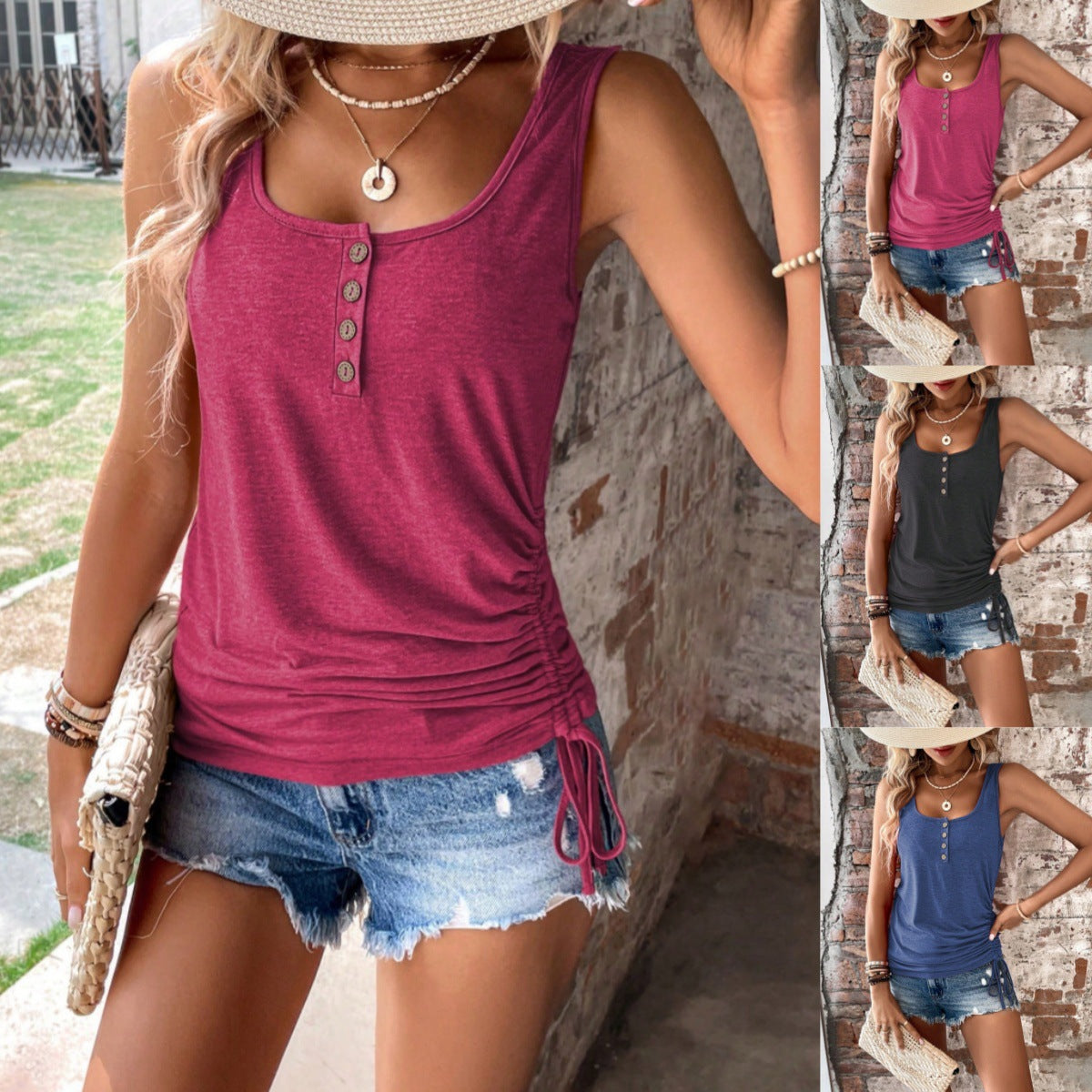 Women's Solid Color Casual Sleeveless T-Shirt