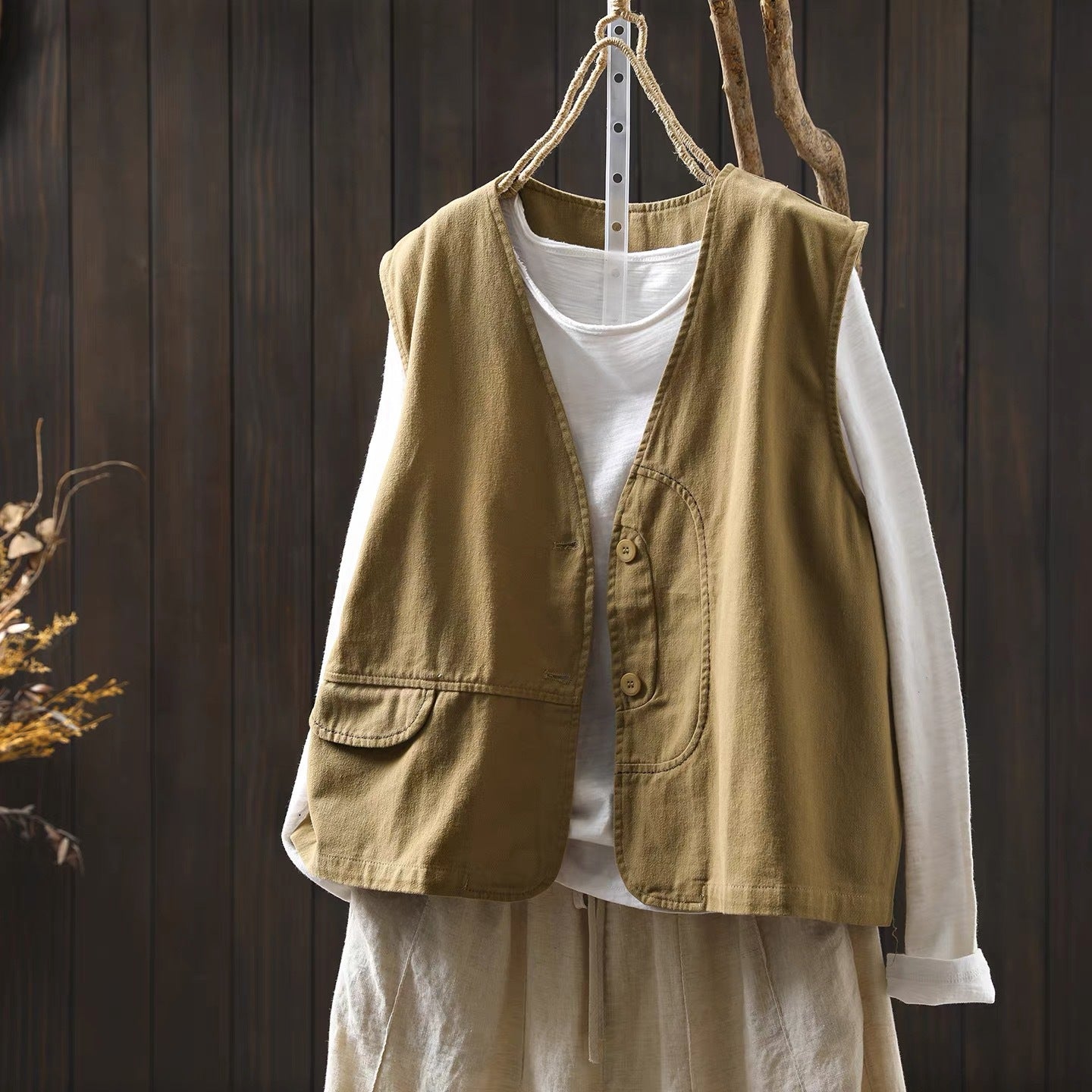 Cotton-Linen V-Neck Sleeveless Chic Womens Vest