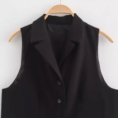 Womens Solid-Color Elegant Lapel Sleeveless Single-Breasted Vest