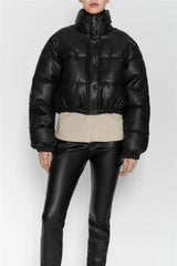Casual Pure Color Simple ImitationLeather Cotton Clothes Women