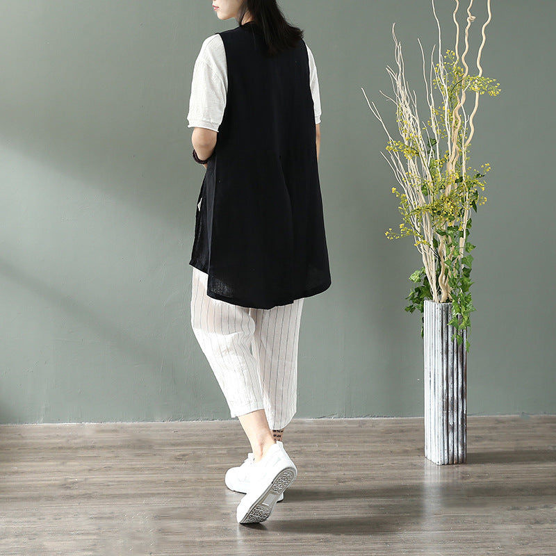 Women's Simple Artistic Loose Cotton-Linen Jacket Vest