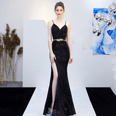 New Banquet Elegant Annual Meeting Long Host Deep V Fishtail Sequined Dress