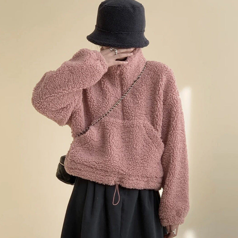 Womens HighEnd HalfZip StandUp Collar Sweatshirt