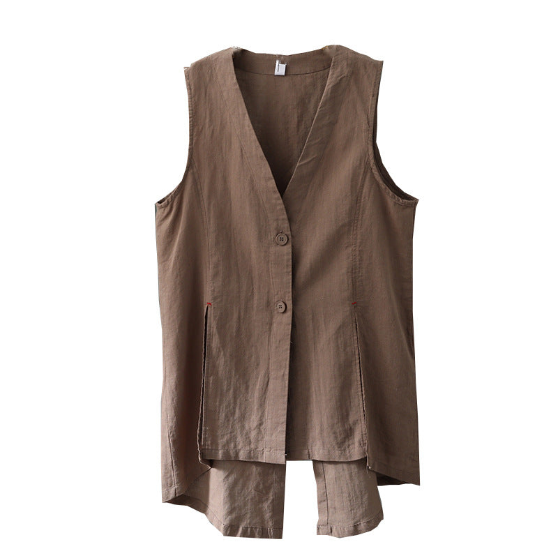 Women's Simple Artistic Loose Cotton-Linen Jacket Vest