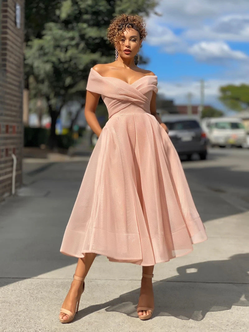Womens Solid Casual Party Night Dress Club Off Shoulder Gown Elegant Backless Dress Birthday