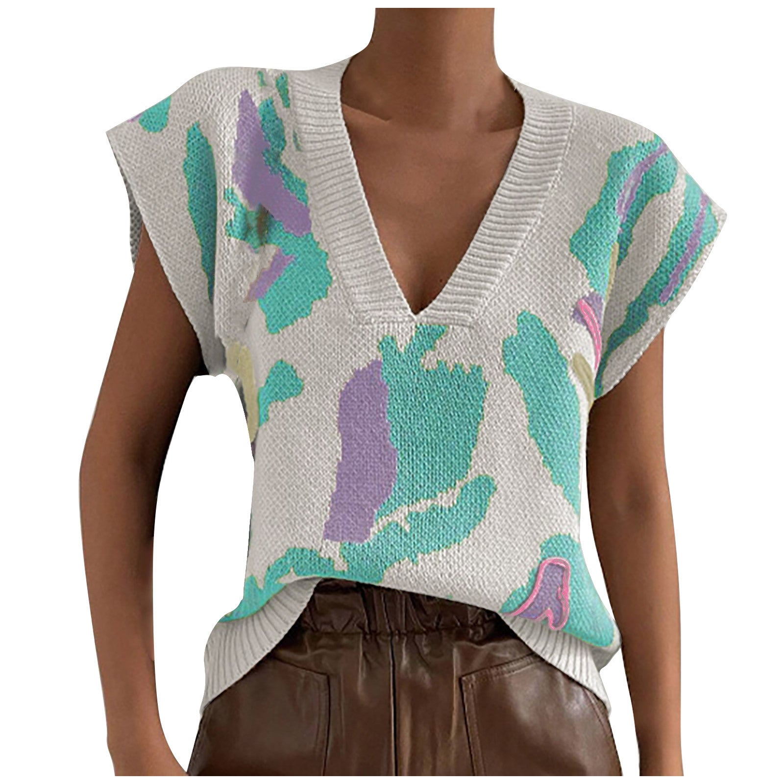 Knitted Vest V-neck Thread Jacquard Vest