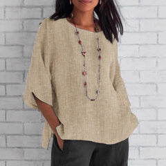 Round-neck Cotton-linen Solid-color Loose Top