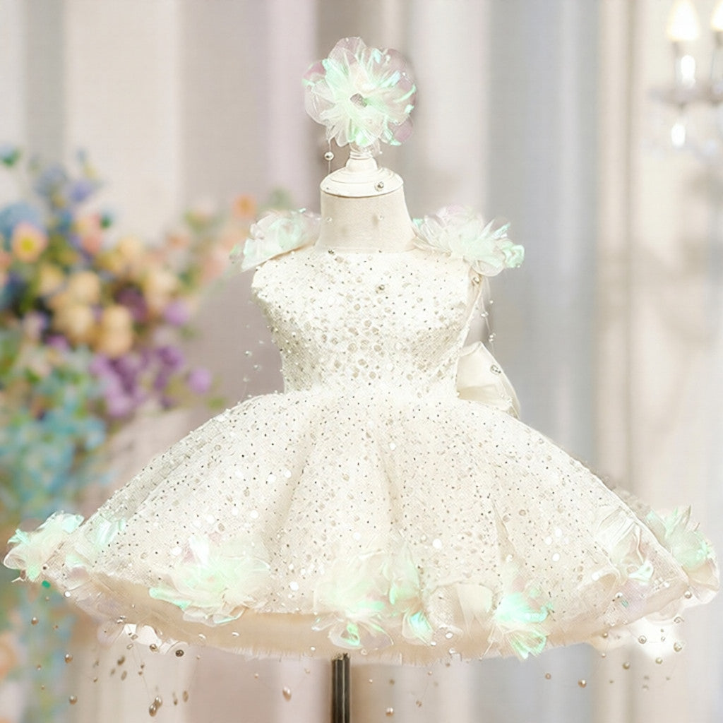 Sequin Pearl Flower Girl Princess Dress Gala Gown
