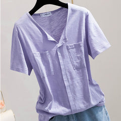 Casual Pocketed Half-Sleeve Solid-Color Chic Top