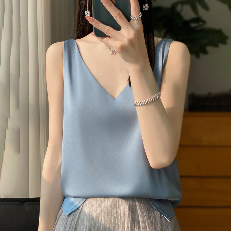 Sling Vest Inner Match Satin Silky Base Loose Sleeveless Top