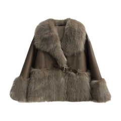 Big Fur Collar Stitching For A Woman Faux Coat