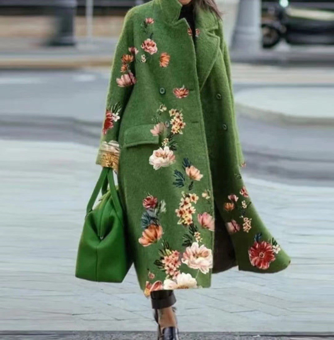 Women's Color Matching Plaid Long-sleeved Coat