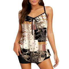 New European And American Tangini Women's Printing Plus Size Gathering Swimwear Women's