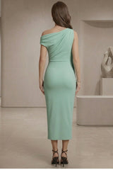 Womens Slash Neck Wrap Front Midi Dress - Evening Or Casual Wear Ladies Dress