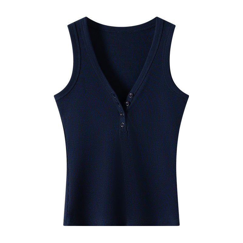 Button V Neck Slip Vest Womens Top