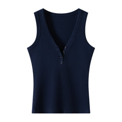 Button V Neck Slip Vest Womens Top