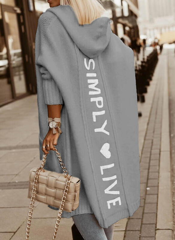 Hooded Loose Knit Mid-length Cardigan Jacket