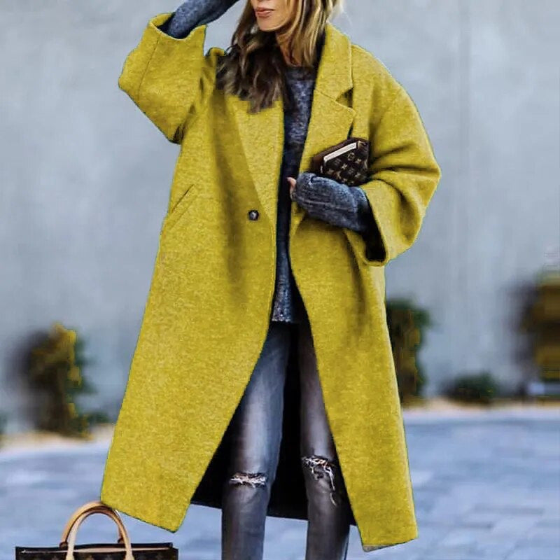 European And American Women's New Long Sleeved Large Woolen Overcoat