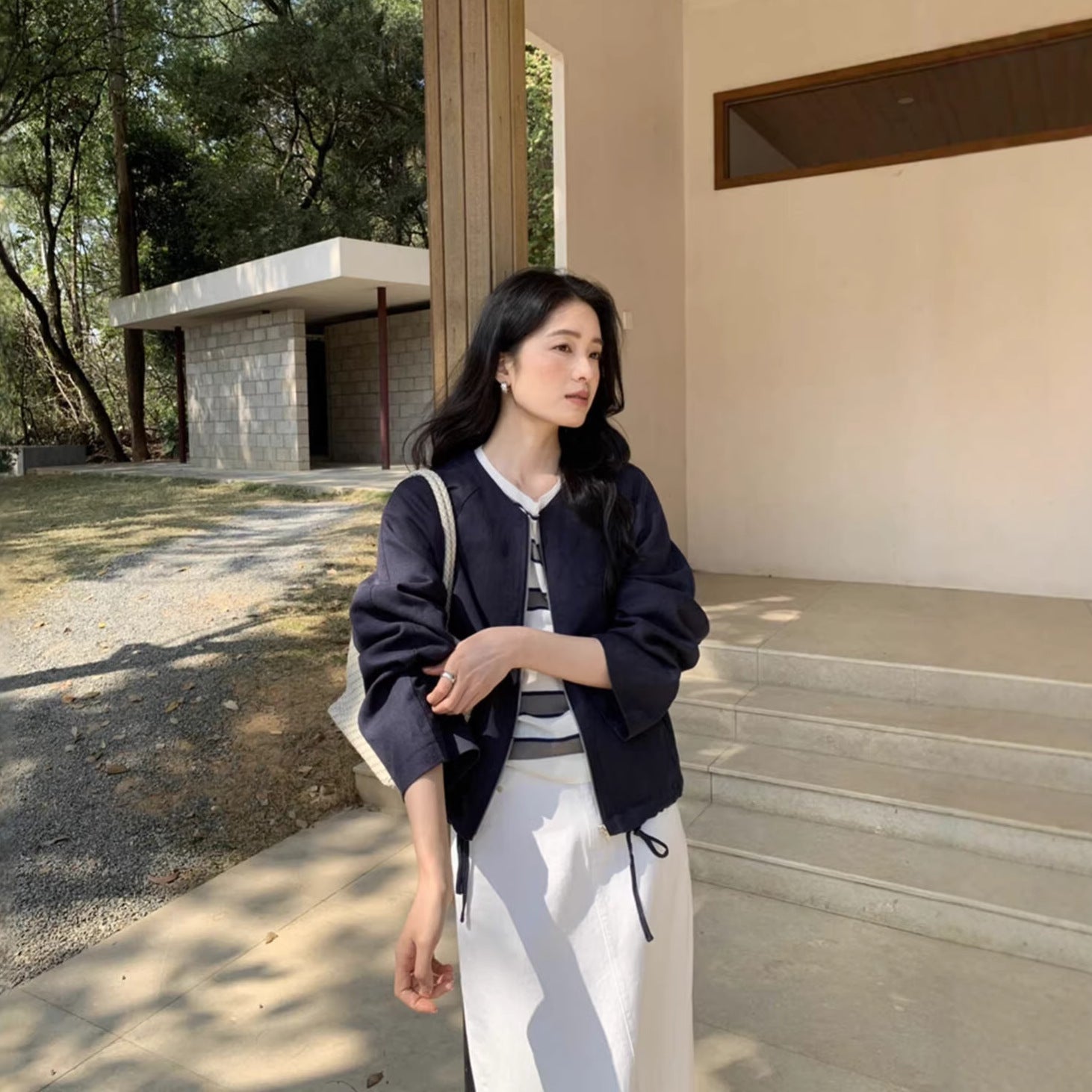 Lyocell Casual All-Match Commuter Round-Neck Zip-Up Short Jacket